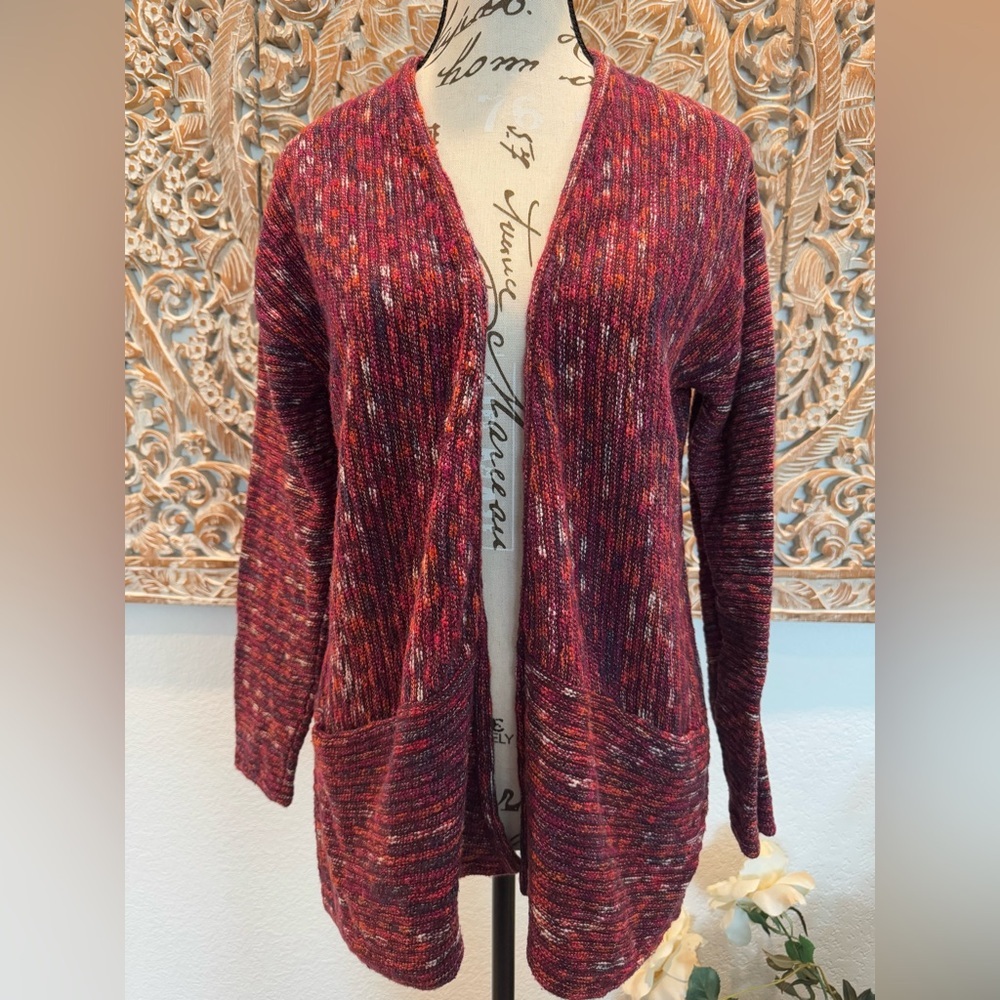 J. Jill Burgundy Multicolor, Front Pockets, Sweater Cardigan- size M
